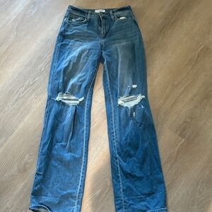 Flying Monkey Distressed Baggy Wide Leg Jeans - Blue